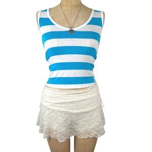 Y2K Sporty Striped Tank Top Lace Up Side Preppy Sailor Sz S 2000s